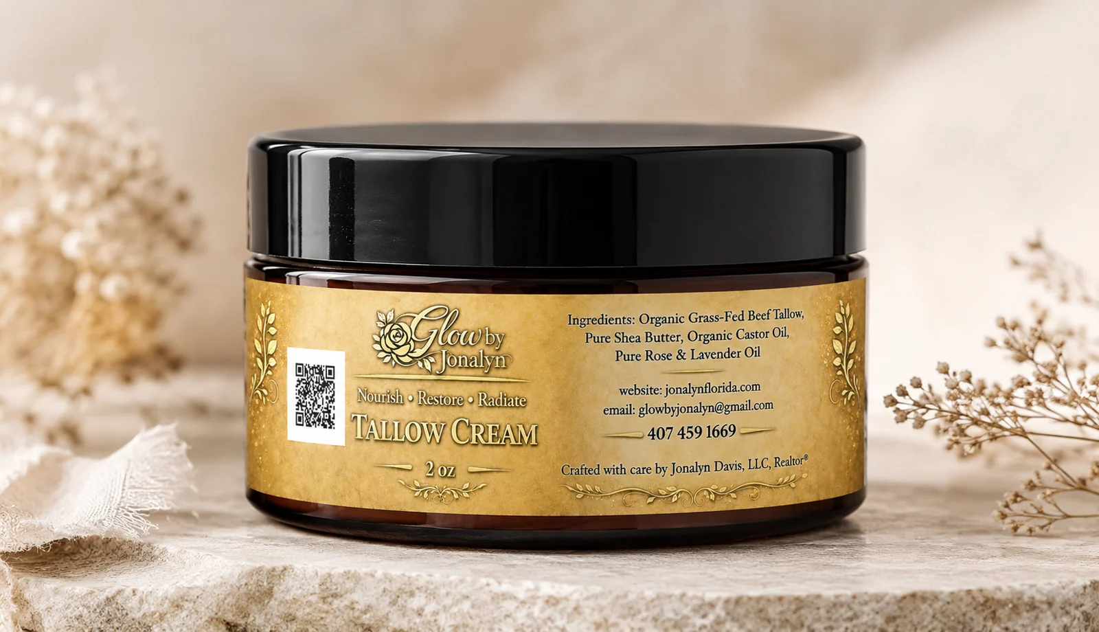 Glow by Jonalyn gold label tallow cream jar