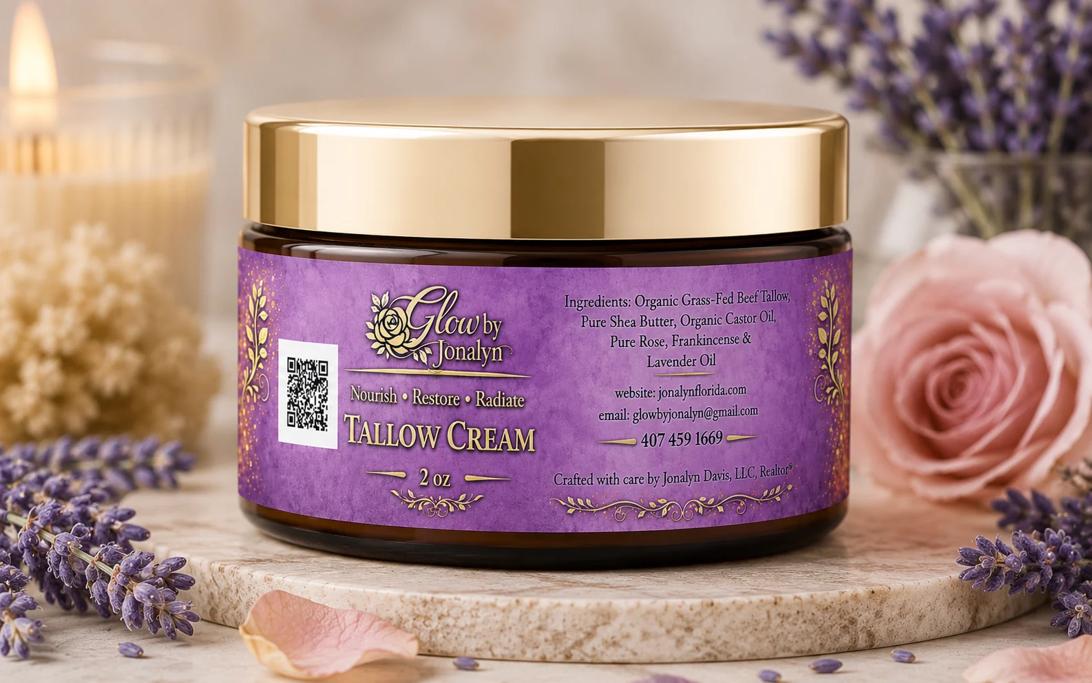Glow by Jonalyn purple label tallow cream jar